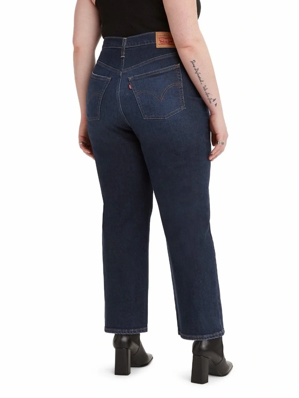 Levi's Women's Ribcage Straight Ankle Jeans 32 Dark Wash Distressed High Rise